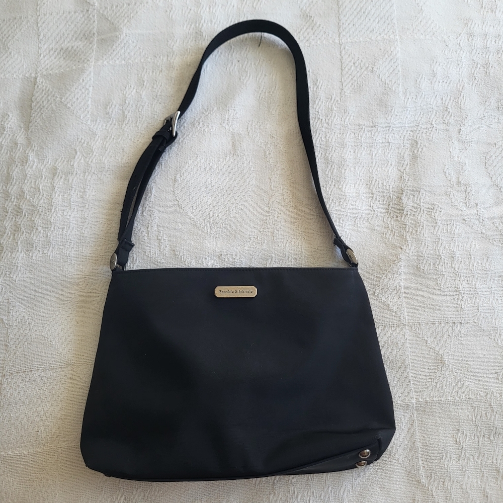 Frankie & Johnnie Black Nylon Shoulder Bag with Silver Accent
